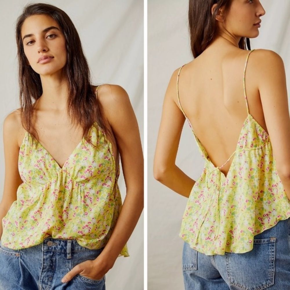 Free People Yellow Floral Spaghetti Strap Tank